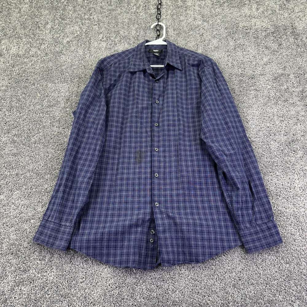 Mossimo Shirt Mens Large Blue Check Long Sleeve Button Up Cotton Casual
